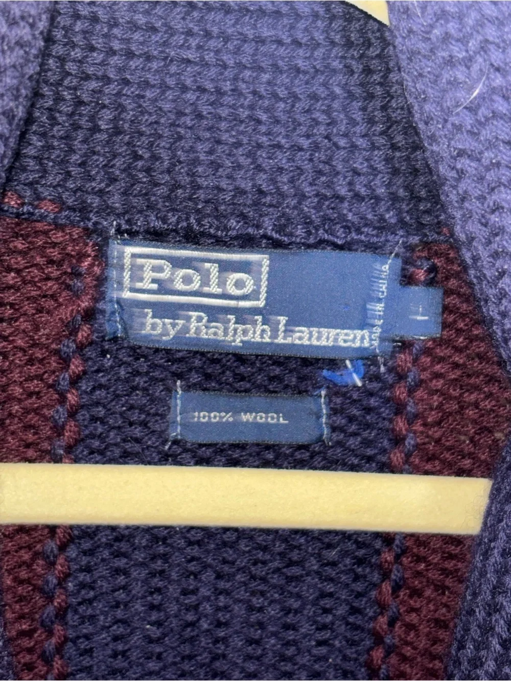 POLO RALPH LAUREN Stripe Shawlcollar Sweater Cardigan Mens Wool Crest Patch Sz L